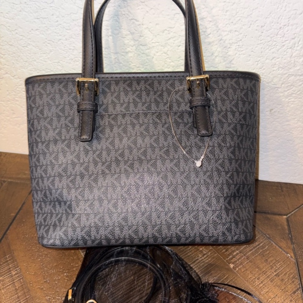 Michael Kors Gray and Black Monogram Tote - Picture 3 of 8